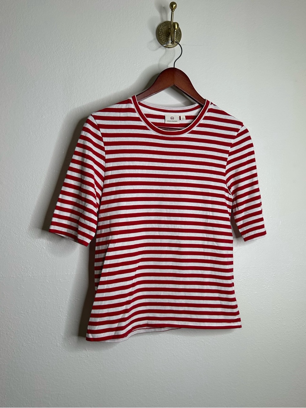 AG 100% Cotton Red Striped Short Sleeve Crew Neck T- Shirt